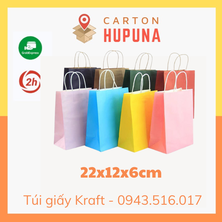 - Túi Giấy Kraft Cao Cấp Hupuna Kích Thước 22x12x6cm In Màu Trơn, Túi Quà Tặng Siêu Đẹp - Rẻ
