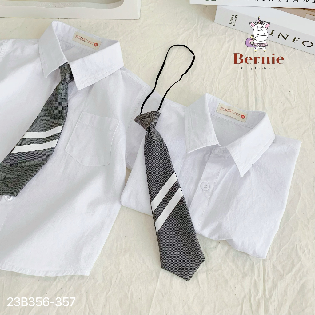 Set sơ mi học sinh kèm cavat, bộ sơ mi bé trai, set sơ mi chân váy bé gái đi học Bernie