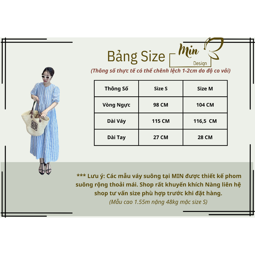 Đầm Babydoll dáng dài 2 tầng có túi sườn M83 kẻ xanh trắng, phom váy suông rộng, chất vải linen mềm mát thấm hút cực tốt