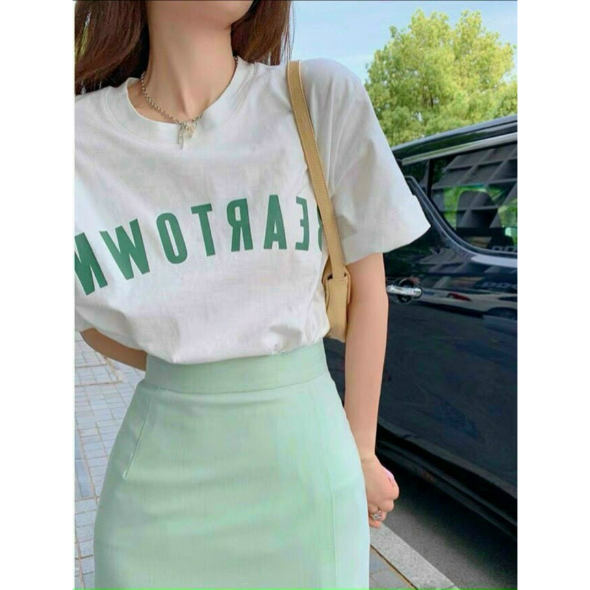 Áo thun cotton nữ form vừa tay ngắn in chữ đơn giản size M, L áo phông trắng bán chạy giá rẻ basic đơn giản siêu hot