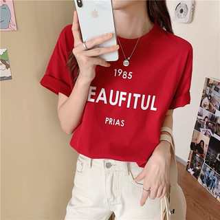 Áo thun nữ form vừa tay ngắn cổ tròn thun cotton in chữ đơn giản basic áo phông trắng, đỏ bán chạy giá rẻ siêu hot