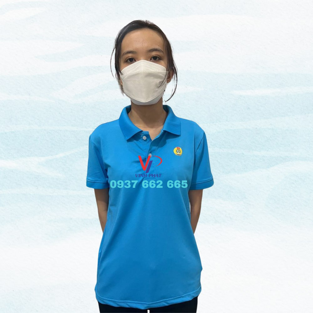 Áo Thun Đồng Phục Nam Nữ Công Đoàn Việt Nam Màu Xanh-Áo Thun Cá Sấu Co Giãn 4 Chiều-Hình Thật