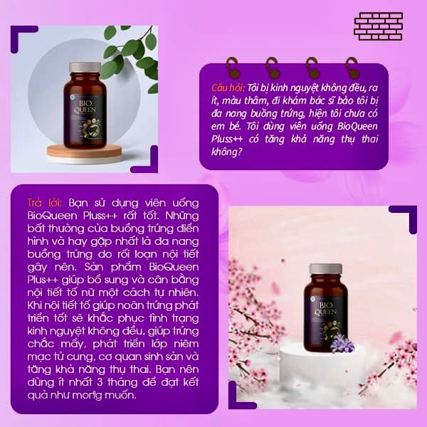 Cân bằng nội tiết tố BIO QUEEN PLUSS ++ giúp giảm khô hạn , chống lão hóa , ngừa mụn , sáng da.
