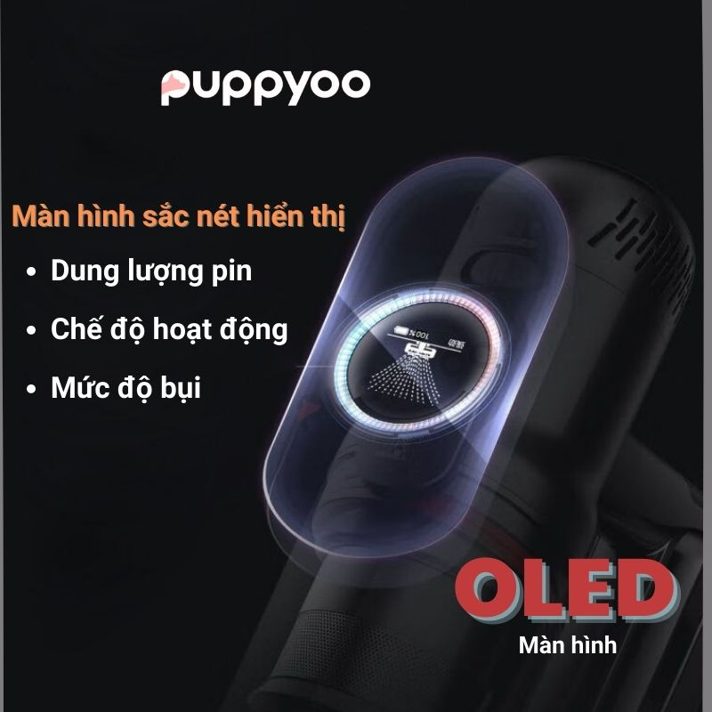 Máy hút bụi lau nhà Puppyoo T12 Plus Rinse lực hút 185AW, Máy hút bụi gia đình không dây cầm tay hút lông chó mèo