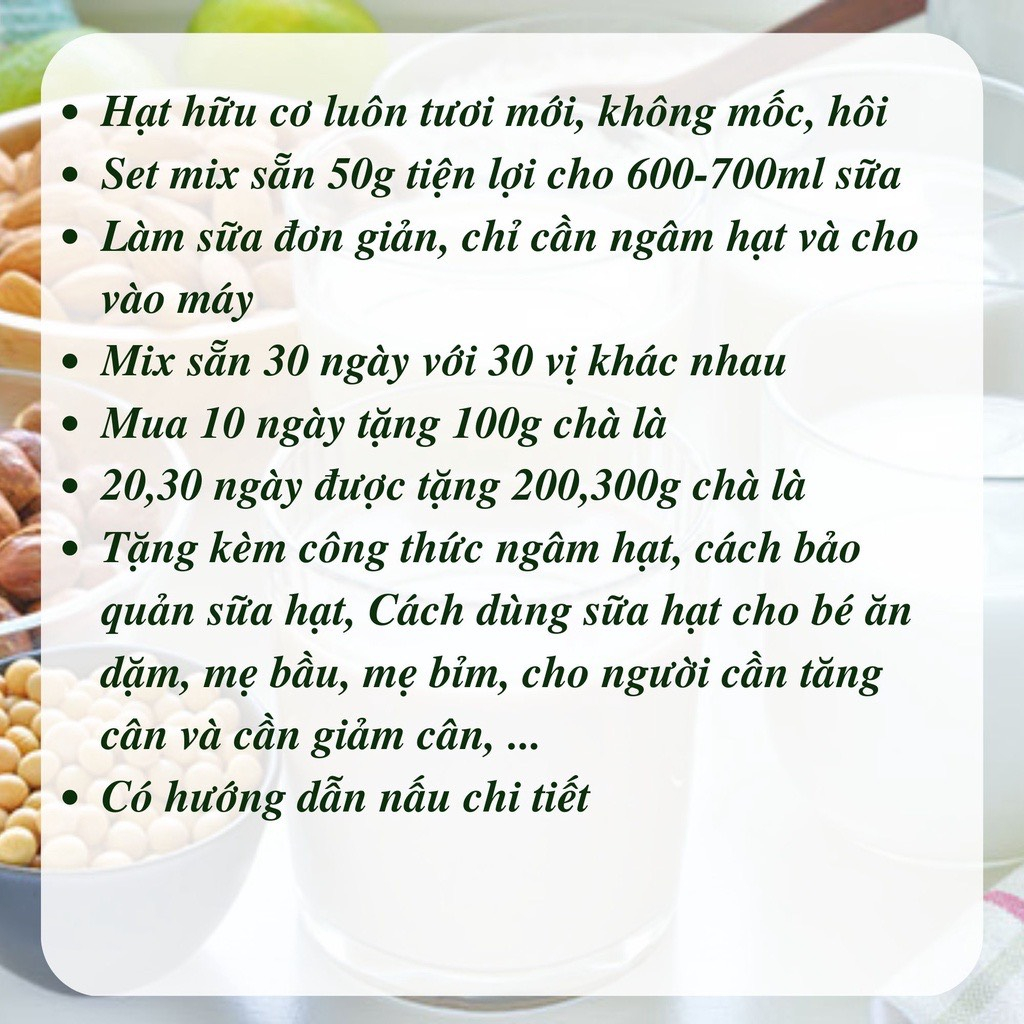 Set Hạt dinh dưỡng làm sữa 50g dùng cho máy làm sữa mini 600ml - Mix sẵn 10 ngày
