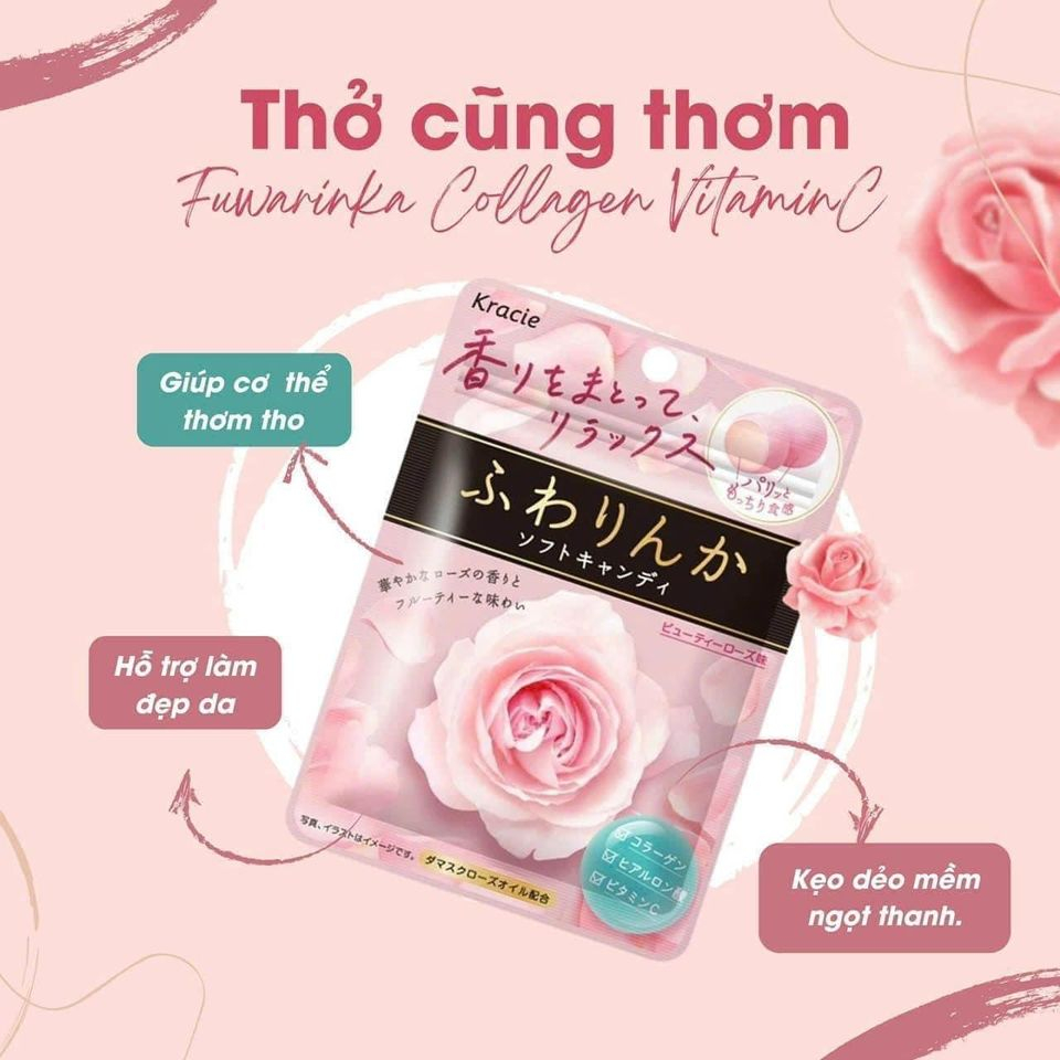 Kẹo Dẻo Collagen Thơm Cơ Thể, Dưỡng Da Cấp Ẩm Hương Hoa Hồng Nhật Bản Kẹo Kracie Collagen