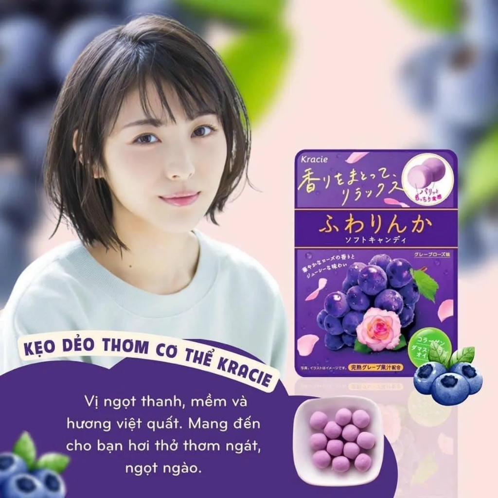 Kẹo Dẻo Collagen Thơm Cơ Thể, Dưỡng Da Cấp Ẩm Hương Hoa Hồng Nhật Bản Kẹo Kracie Collagen