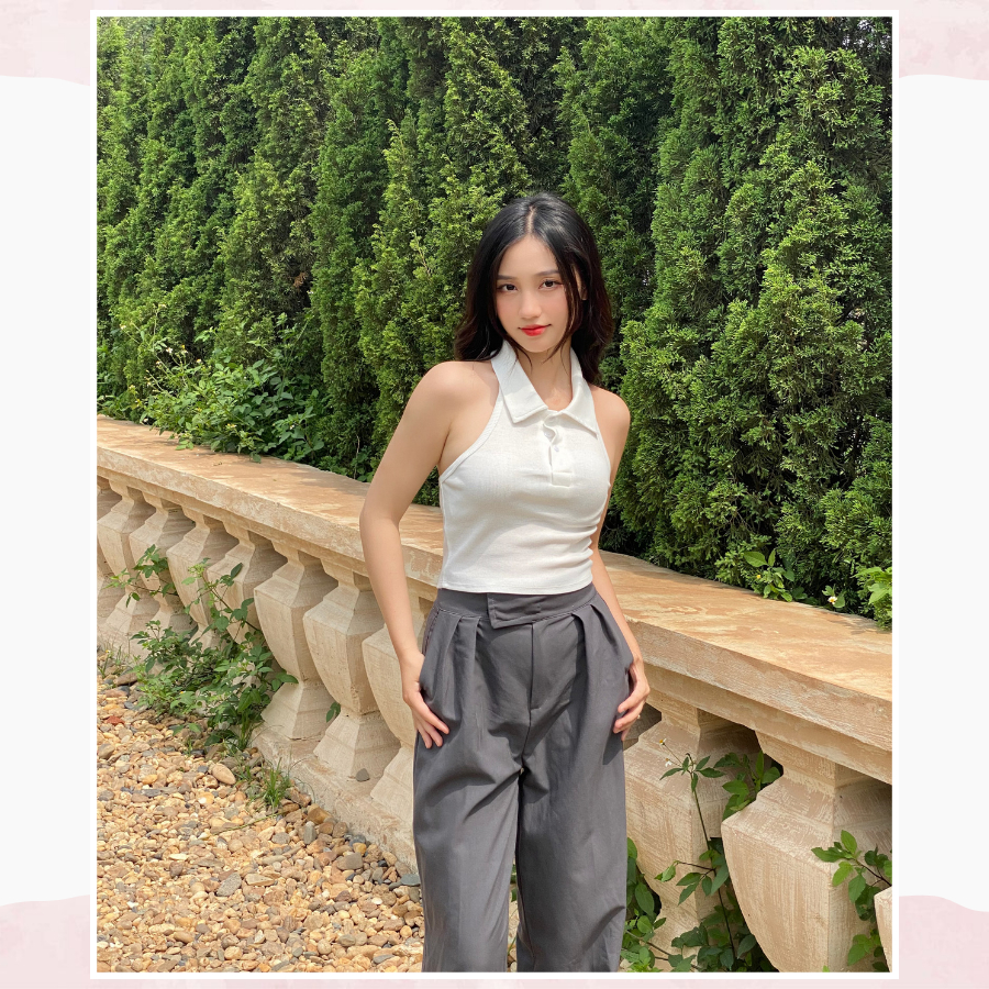 Áo ba lỗ nữ, Áo croptop nữ cổ Polo sát nách kiểu ôm body sexy tank top vải thun co giãn, mặc đi chơi, đi biển CRT67