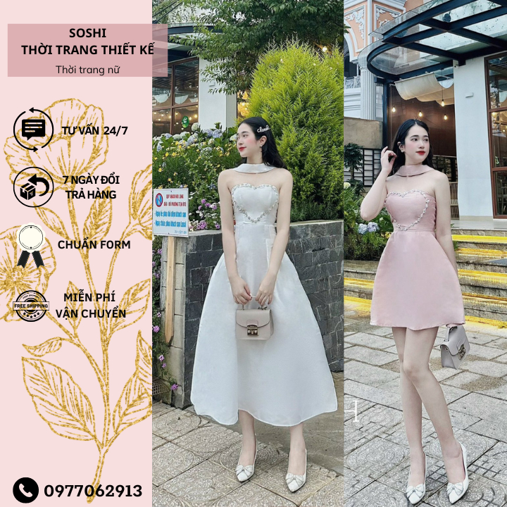 Đầm tafta cúp ngực đính đá , váy thiết kế dự tiệc dáng dài tiểu thư dây vòng cổ form chuẩn ngắn dài "