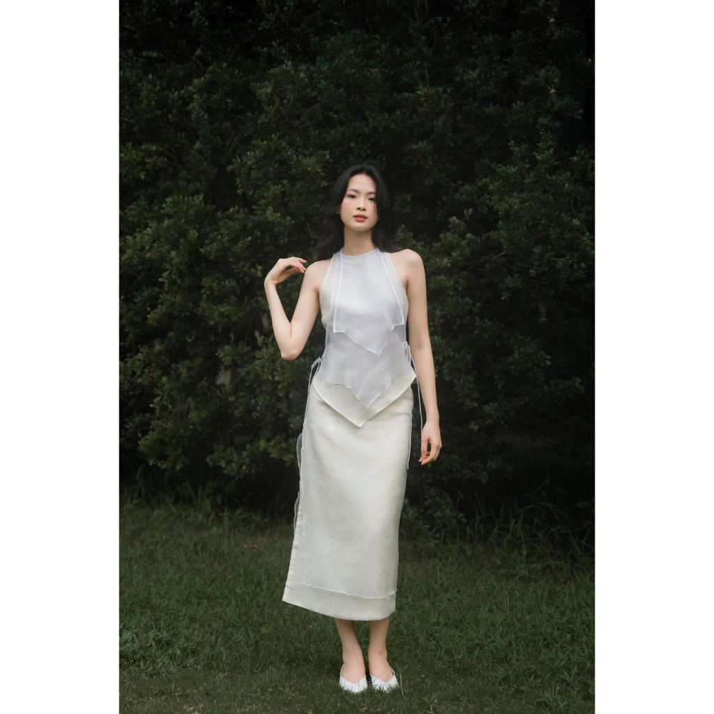 LAYERED ORGANZA SKIRT IN IVORY