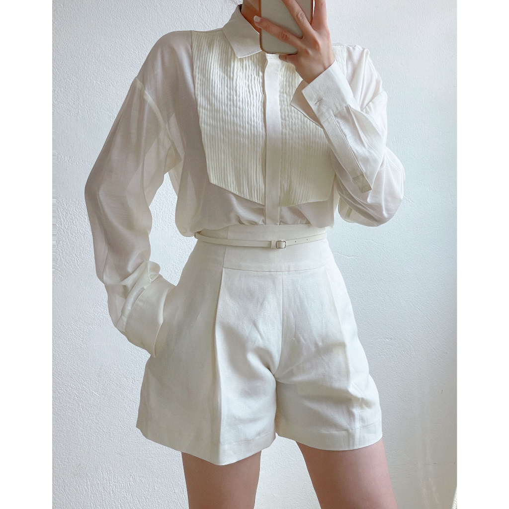 PAPER PLEATED SHIRT IN WHITE/IVORY