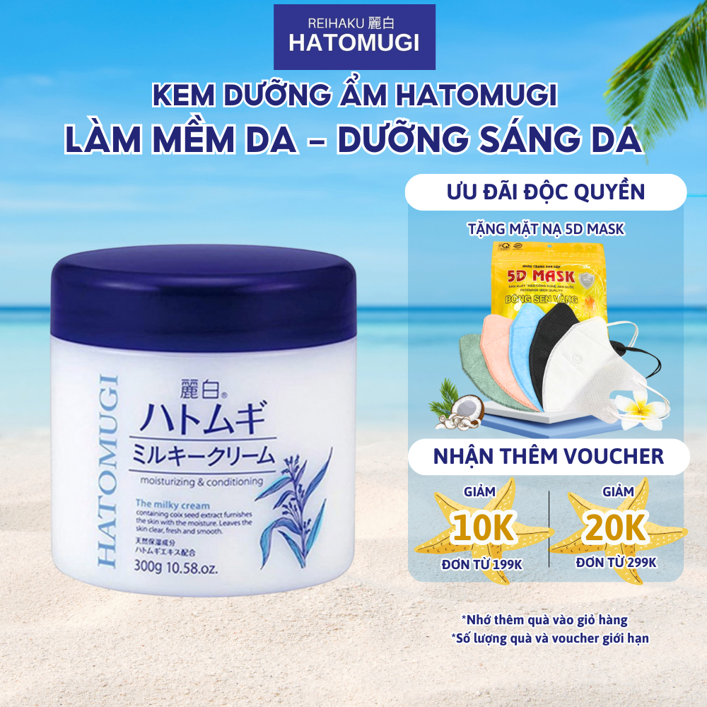 Kem dưỡng ẩm và làm sáng da Reihaku Hatomugi Moisturizing Conditioning Nhật Bản lọ 300g - Hatomugi