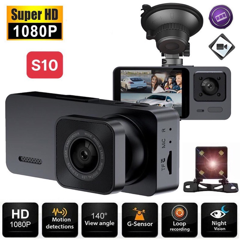 Camera WiFi Hành Trình Xe Hơi 1080P 3 Mắt S10, Màn Hình LCD Hiển Thị, Nhìn Đêm Hồng Ngoại Để Sử Dụng Vào Ban Đêm
