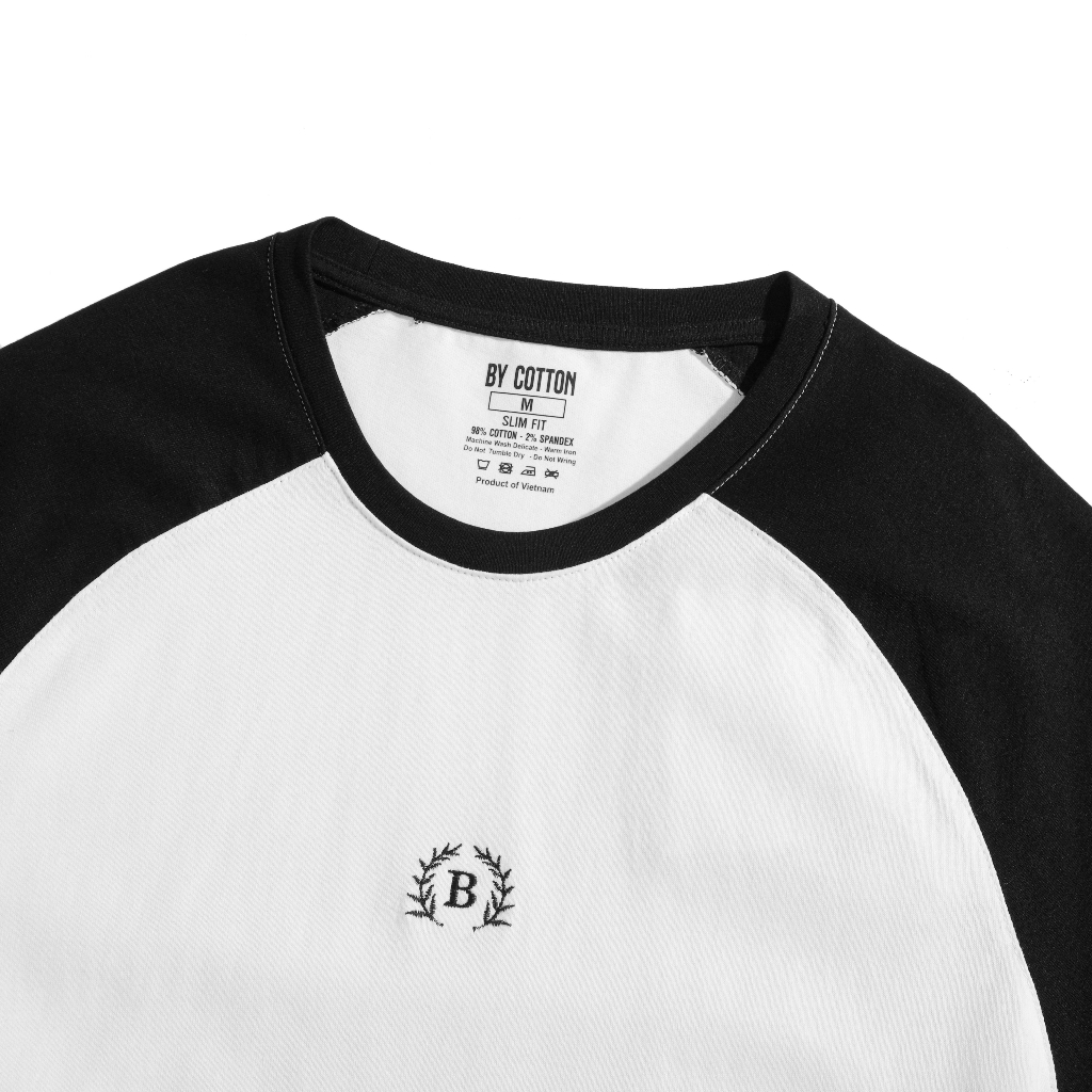 Áo Thun Nam Cao Cấp Raglan Đen Thêu B BY COTTON