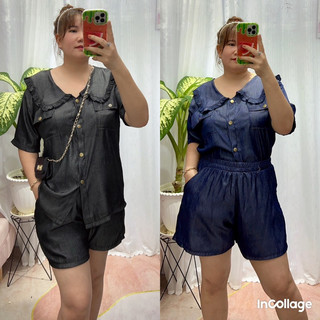 BỘ LỤA  JEAN MỀM CỔ BÈO NÚT BẤM BIGSIZE Nữ từ 68kg đến 95kg