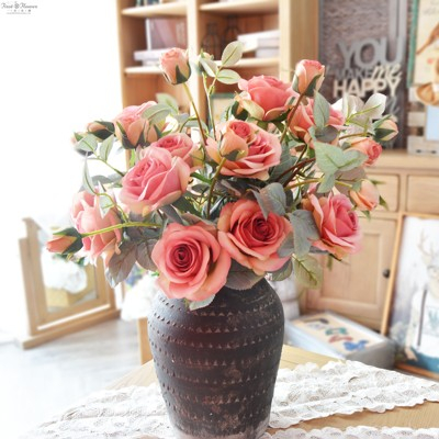 Hoa giả decor - hoa hồng giả bằng lụa cao cấp COBONLA