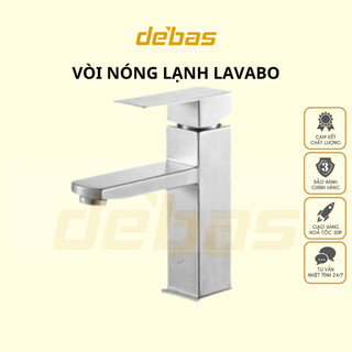 Vòi rửa mặt dáng vuông inox 304 cao cấp hàng đúc nặng vòi lavabo cao 30cm nóng lạnh Debas VI5153