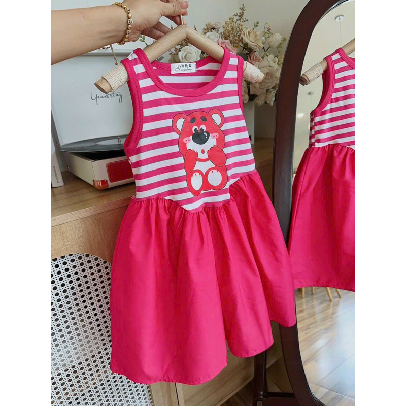 Váy kẻ dâu in hình gấu siêu hótt 10-30kg