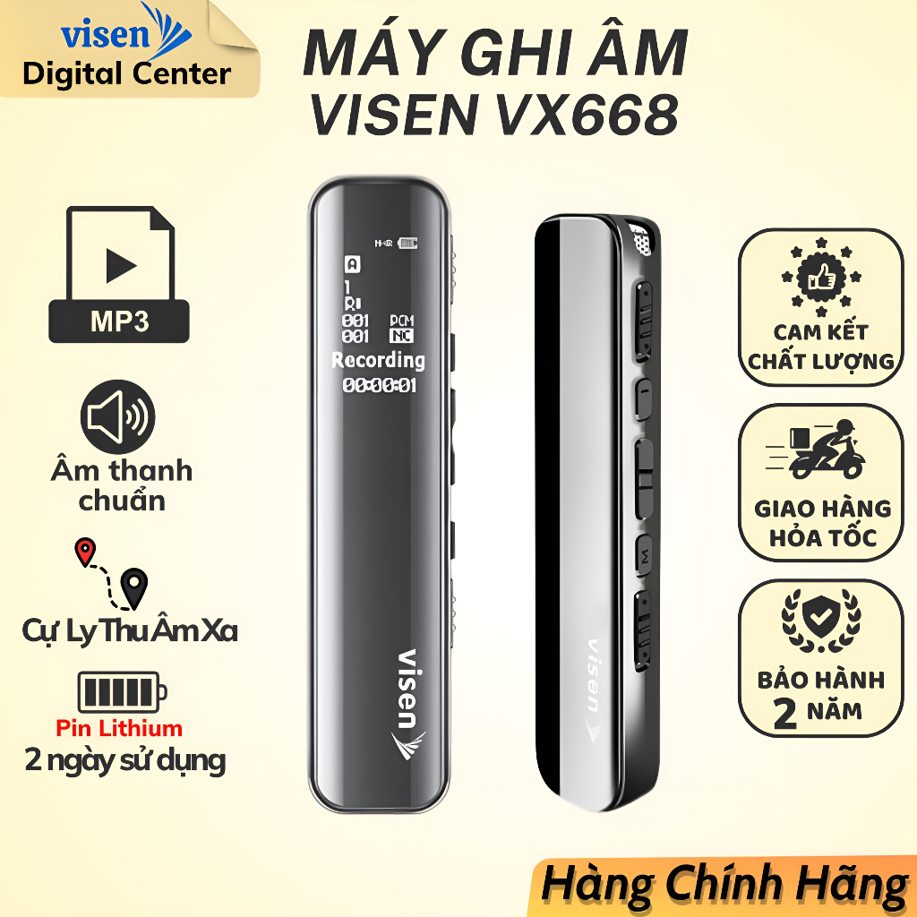 Máy ghi âm VISEN668 ,máy ghi âm loại bỏ tạp âm giảm tiếng ồn ,ghi âm liên tục 48 giờ - Bảo hành 2 Năm