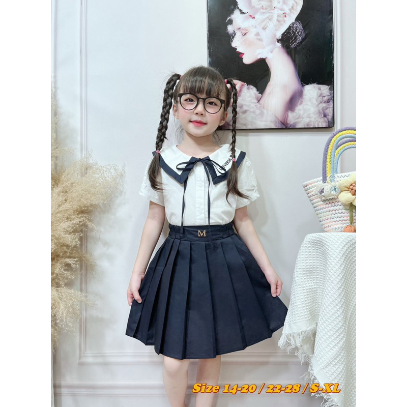Áo sơ mi học sinh bé gái size từ 14 tới 50kg. Em có bán cả sét