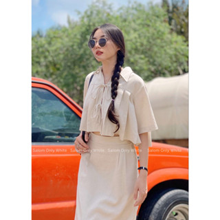 ANI Set - Set Linen Áo kiểu cột nơ và Chân váy midi SALOM (Ảnh thật chính chủ)