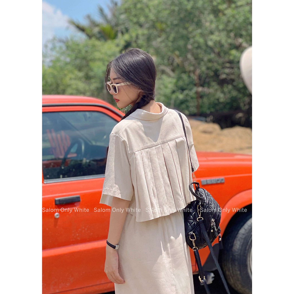 Set freesize Áo kiểu cột nơ trước và Chân váy Linen SALOM - Ani Set