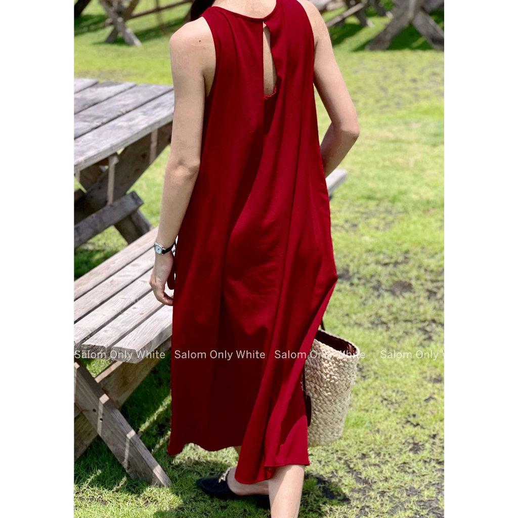 Đầm Linen maxi xếp li cổ khoét lưng SALOM - Lalin Dress