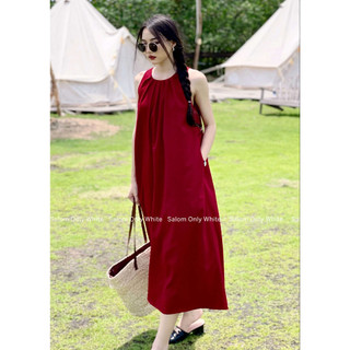 Đầm Linen maxi xếp li cổ khoét lưng SALOM - Lalin Dress (Ảnh thật chính chủ)