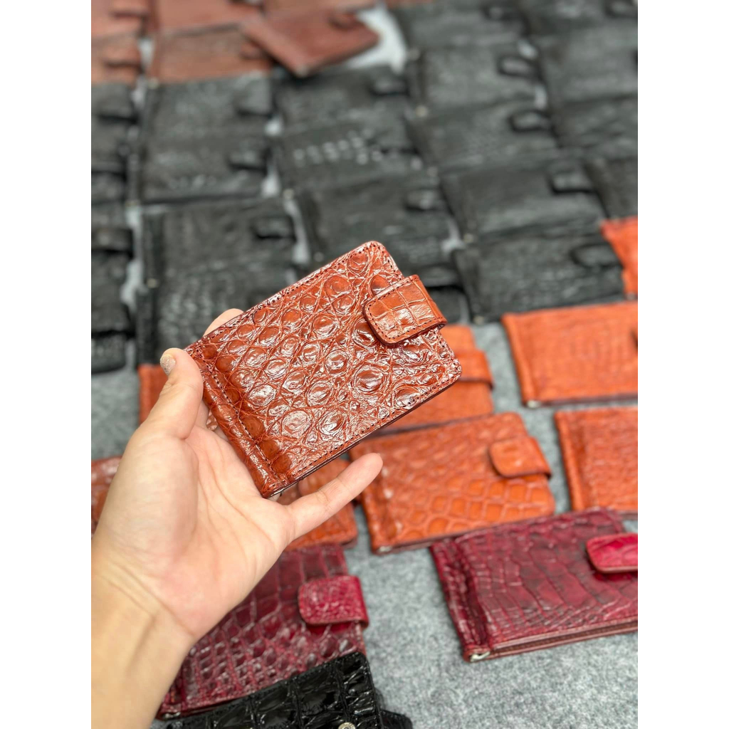 VÍ KẸP TIỀN NÚT BẤM 11.5x8.5 cm DA CÁ SẤU THẬT 100% | BẢO HÀNH 12 THÁNG