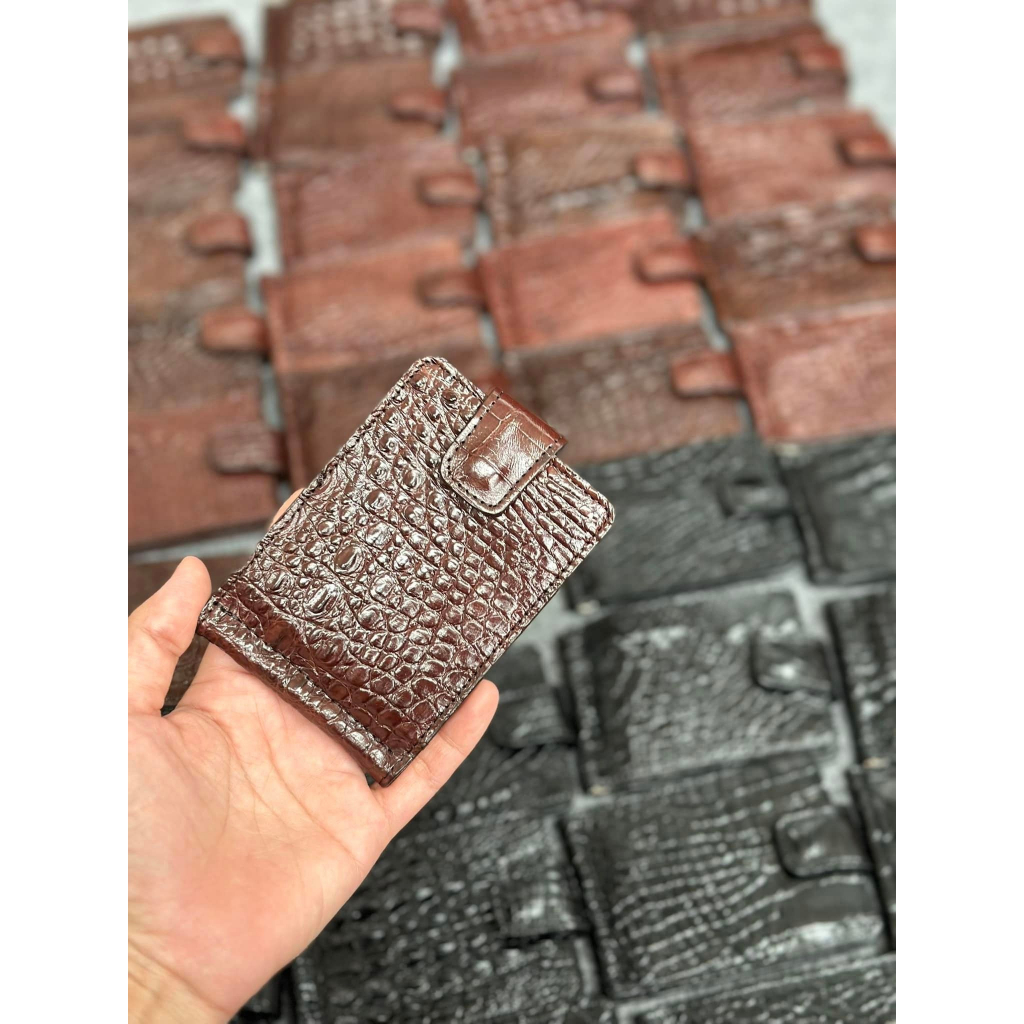 VÍ KẸP TIỀN NÚT BẤM 11.5x8.5 cm DA CÁ SẤU THẬT 100% | BẢO HÀNH 12 THÁNG