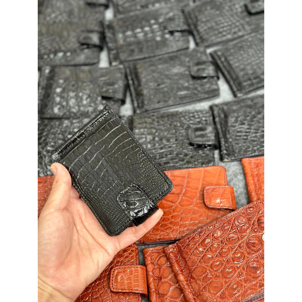 VÍ KẸP TIỀN NÚT BẤM 11.5x8.5 cm DA CÁ SẤU THẬT 100% | BẢO HÀNH 12 THÁNG