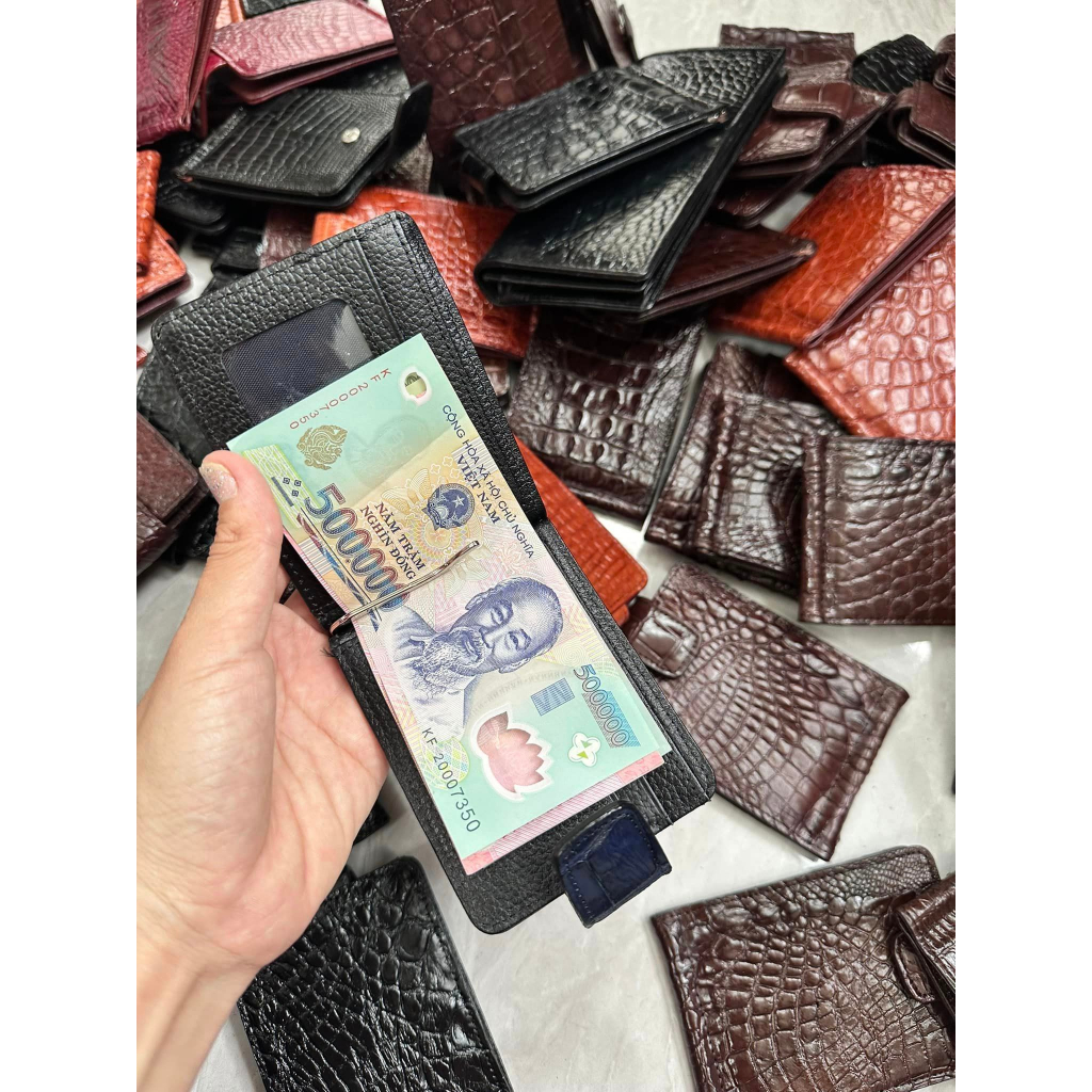 VÍ KẸP TIỀN NÚT BẤM 11.5x8.5 cm DA CÁ SẤU THẬT 100% | BẢO HÀNH 12 THÁNG