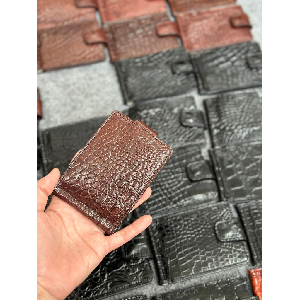 VÍ KẸP TIỀN NÚT BẤM 11.5x8.5 cm DA CÁ SẤU THẬT 100% | BẢO HÀNH 12 THÁNG