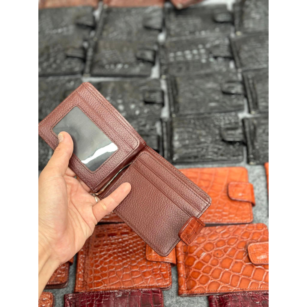 VÍ KẸP TIỀN NÚT BẤM 11.5x8.5 cm DA CÁ SẤU THẬT 100% | BẢO HÀNH 12 THÁNG