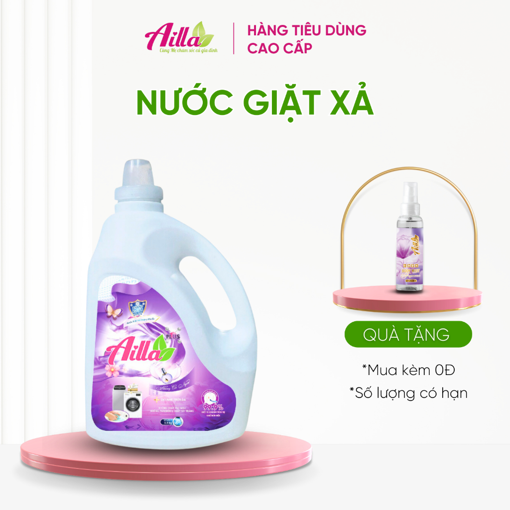 Nước Giặt Xả Kháng Khuẩn Ailla Hương Cá Ngựa Siêu Đậm Đặc Lưu Hương Lâu 3.5KG (Tặng 1 Chai Body Mist Ailla 50ML)