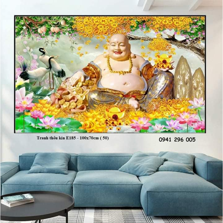 Tranh thêu kín Phật Di Lặc Ngũ Phúc EDB185 - kích thước : 150x90cm ( tranh chưa thêu)