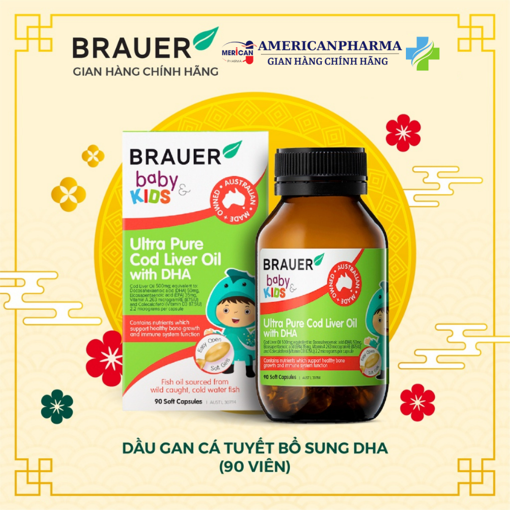 Vitamin BRAUER Baby & Kids Ultra Pure Cod Liver Oil with DHA - Bổ sung DHA tinh khiết cho trẻ từ 1 tuổi (90 viên nang)