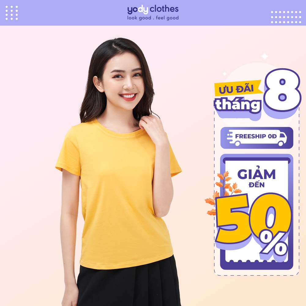 [Sale 50%] Áo Thun Trơn Nữ Yody Tay Ngắn Vải Cotton Organic Thoáng Mát Đôi Nam Nữ Có Bigsize Tsn5346