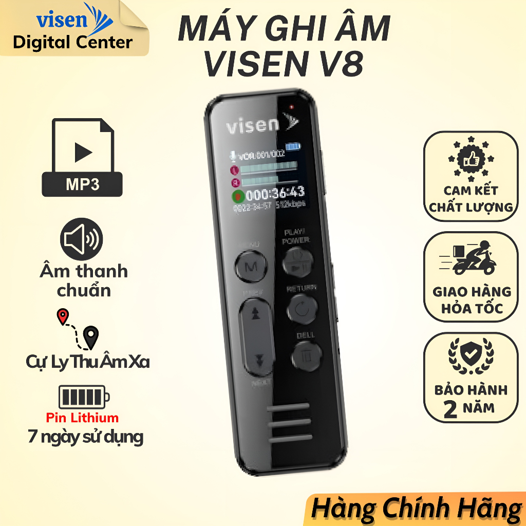 Máy ghi âm cao cấp VISEN V8pro thiết bị ghi âm tích hợp các tính năng mới hiện đại ,lọc tạp âm tốt - Bảo Hành 24 Tháng