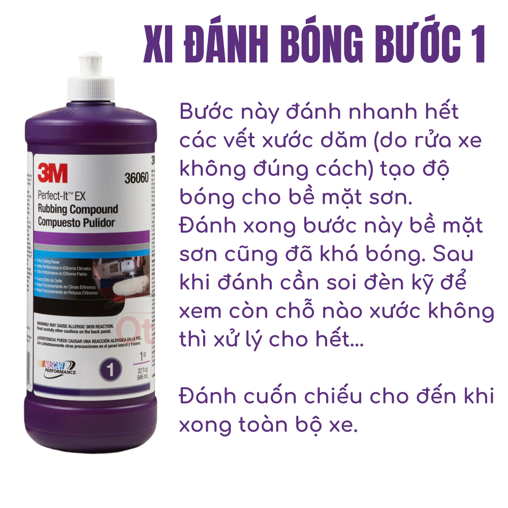 Bộ xi đánh bóng 3M dung tích 946ml bước 1,2,3  giúp đánh phá xước nhanh  tạo độ bóng cho bề mặt sơn