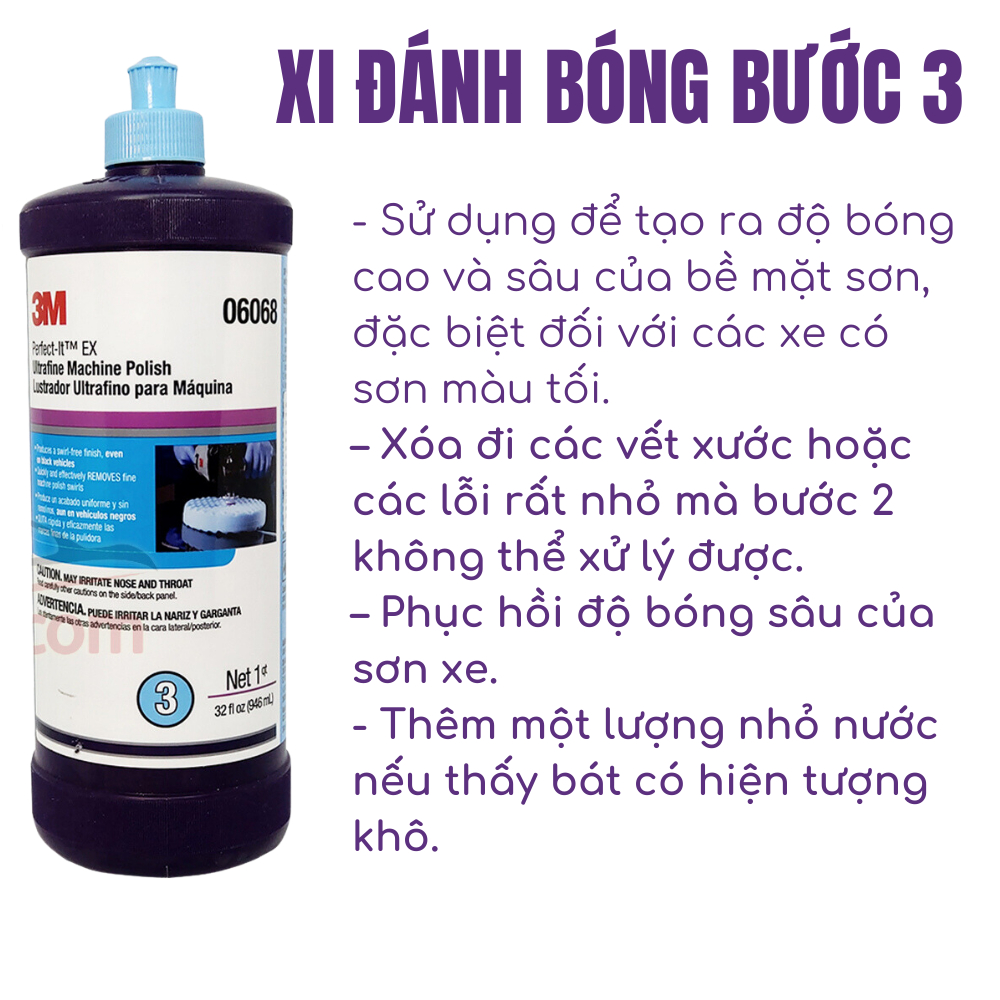 Bộ xi đánh bóng 3M dung tích 946ml bước 1,2,3  giúp đánh phá xước nhanh  tạo độ bóng cho bề mặt sơn