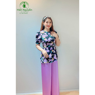 Áo lẻ bà ba tay phồng 3 nút - hân nguyễn áo bà ba