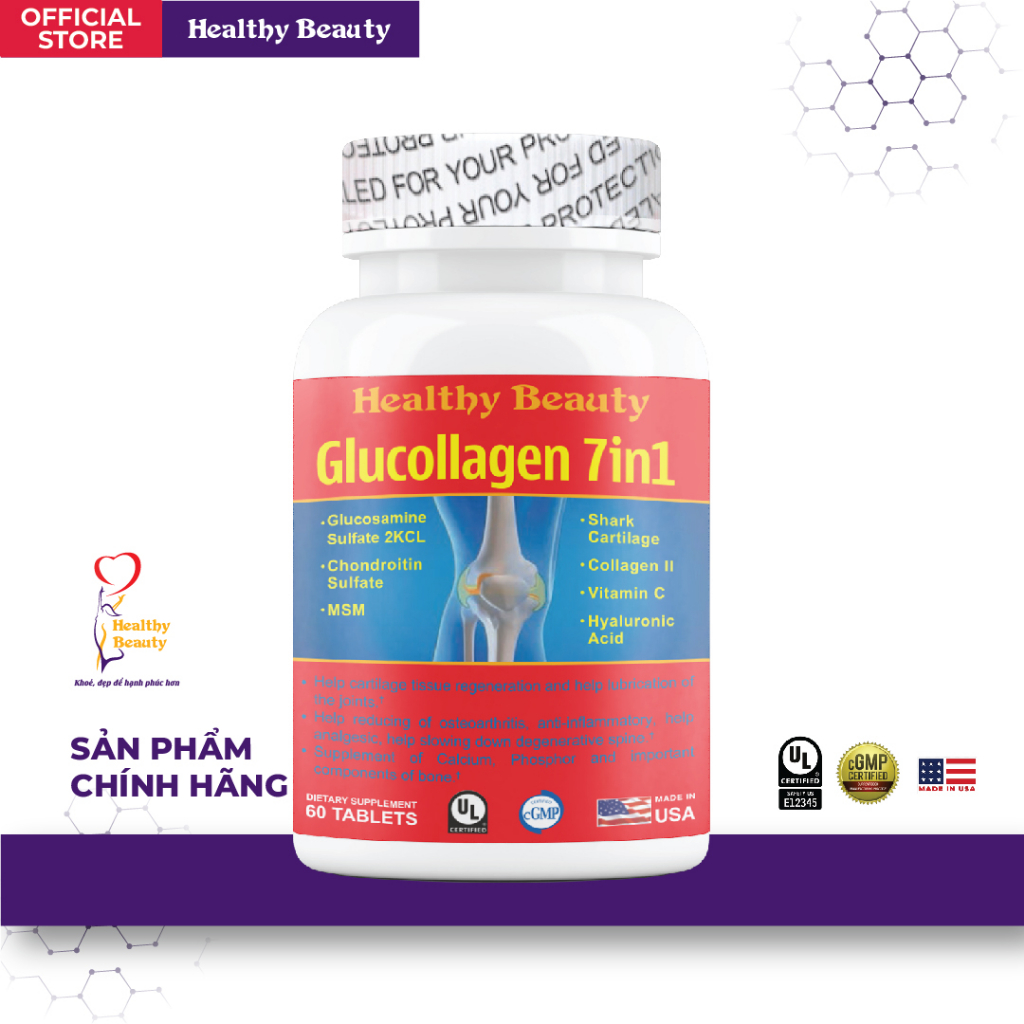 Glucollagen 7 in 1 Healthy Beauty - Viên Uống Giảm Triệu Chứng Đau Của Bệnh Viêm Khớp, Thái Hóa Khớp, Cột Sống