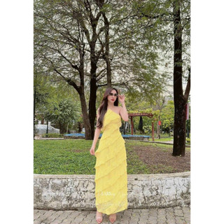 Đầm maxi yếm đính nơ đi biển dáng dài siêu xinh,đầm đi biển chất voan