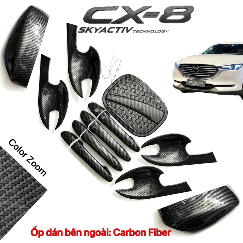 Ốp tay cửa hõm cửa Ốp Gương chiếu hậu xe mazda CX8 Carbon + Titan + Mạ chrome Nắp Xăng Phụ kiện 2019 2020 2021 2022 2023