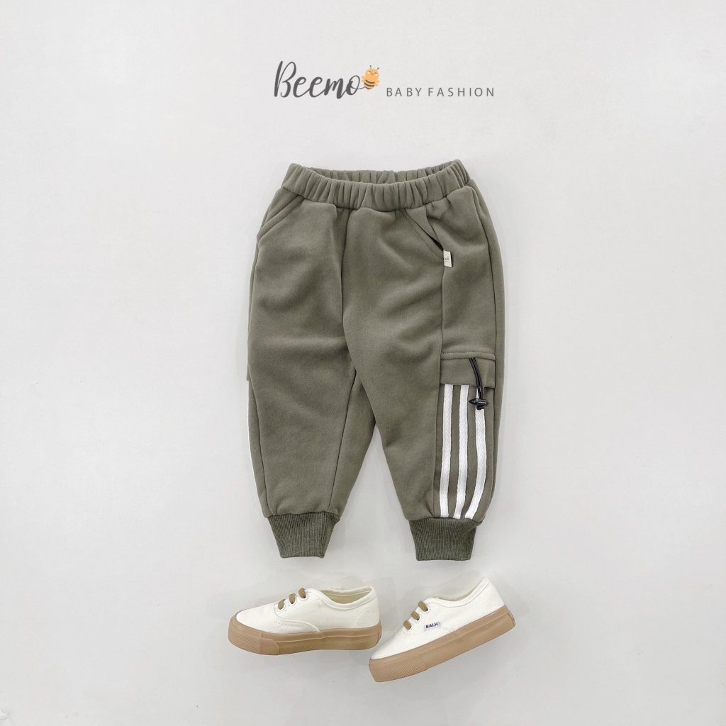 Quần dài Beemo cho bé trai, kiểu dáng jogger phối kẻ sọc thể thao, vải cotton da cá mềm mại phù hợp mặc thu đông 23242Q