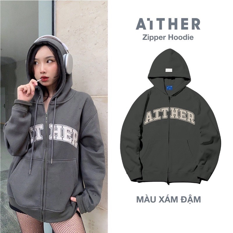 Pass AITHER STUDIO Áo Hoodie Zip Unisex form rộng (HÀNG CHÍNH HÃNG)