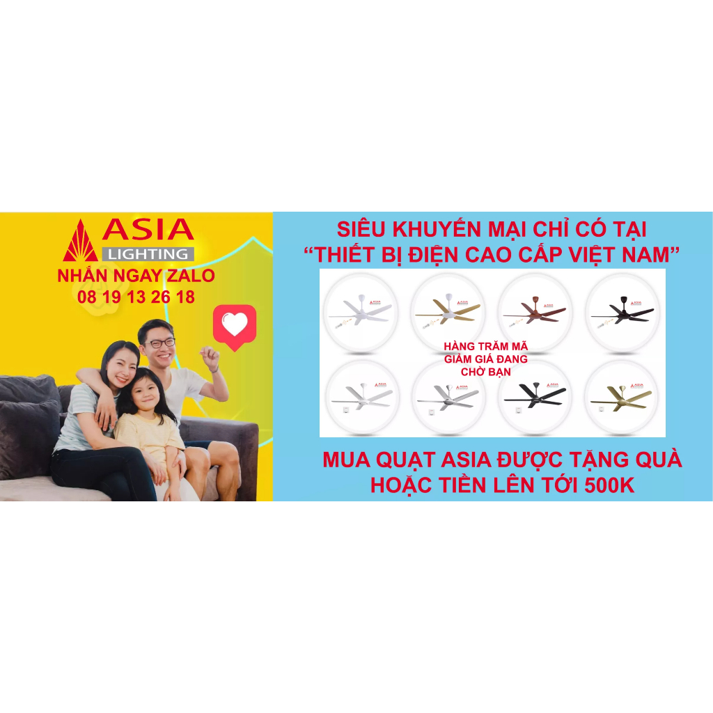 Quạt trần 6 cánh, có đèn Led, ASIA QT13 MÀU NÂU, sải cánh 1.67 mét, động cơ DC Cao Cấp