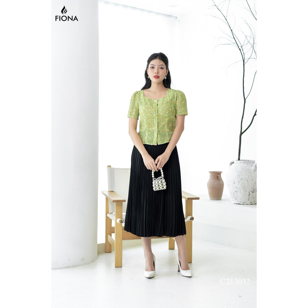 Chân váy dài FIONA freesize dập nhăn hình quạt chân váy xếp ly kết hợp đường kẻ trên đường dập nhăn C213032