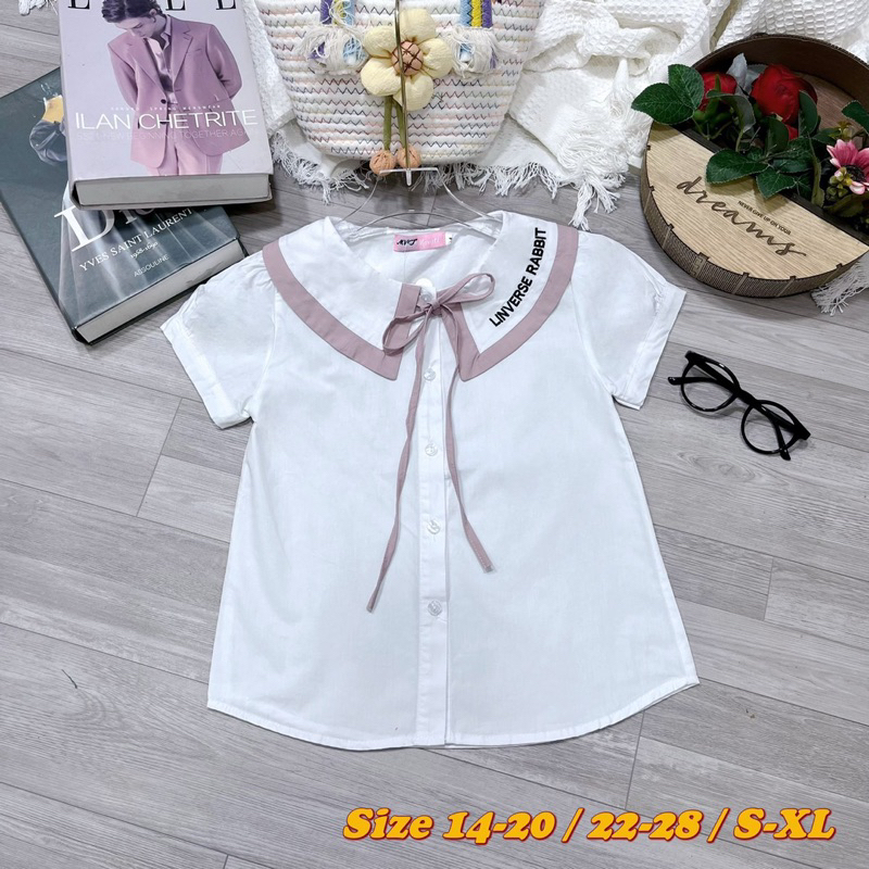 Áo sơ mi học sinh bé gái size từ 14 tới 50kg. Em có bán cả sét